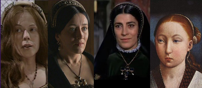 Catarina de Aragão interpretada por Annetie Crosbie, Maria Doyle Kennedy  e Irene Papas, que atuaram nos respectivos filmes: As seis esposas de Henrique VIII 1971, The Tudors (série) e Ana dos Mil Dias. 