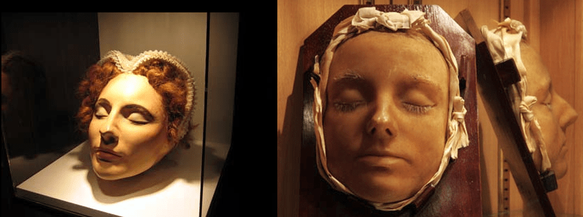 Máscaras mortuárias de Maria, a primeira é de Peterborough e a segunda de Lennoxlove.